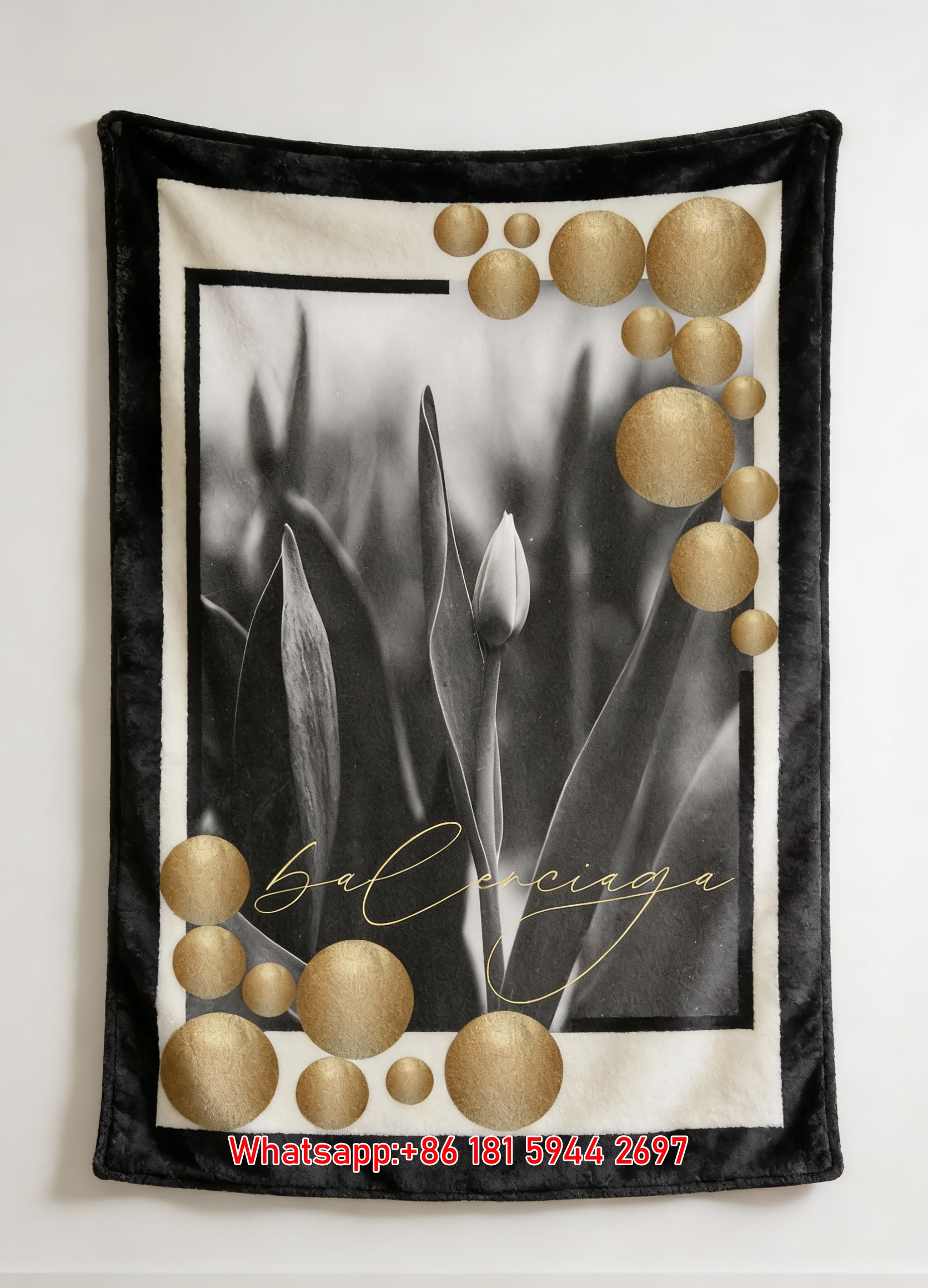 Balenciaga Tulip Gold Dot Art Flannel Throw Blanket for Sofa and Wall Decor BA144